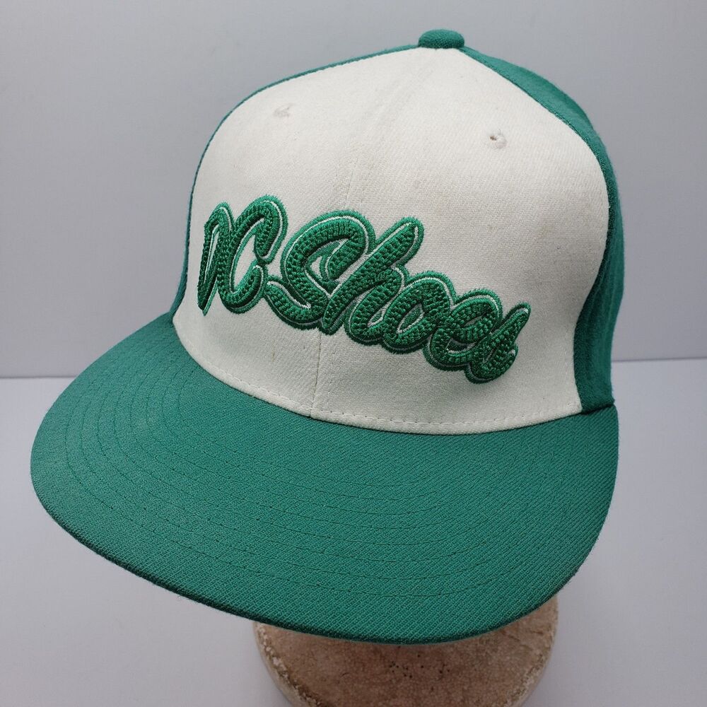 Vintage DC Shoes Fitted FlexFit S-M White Green Skate Y2K Style Script Cap Rare